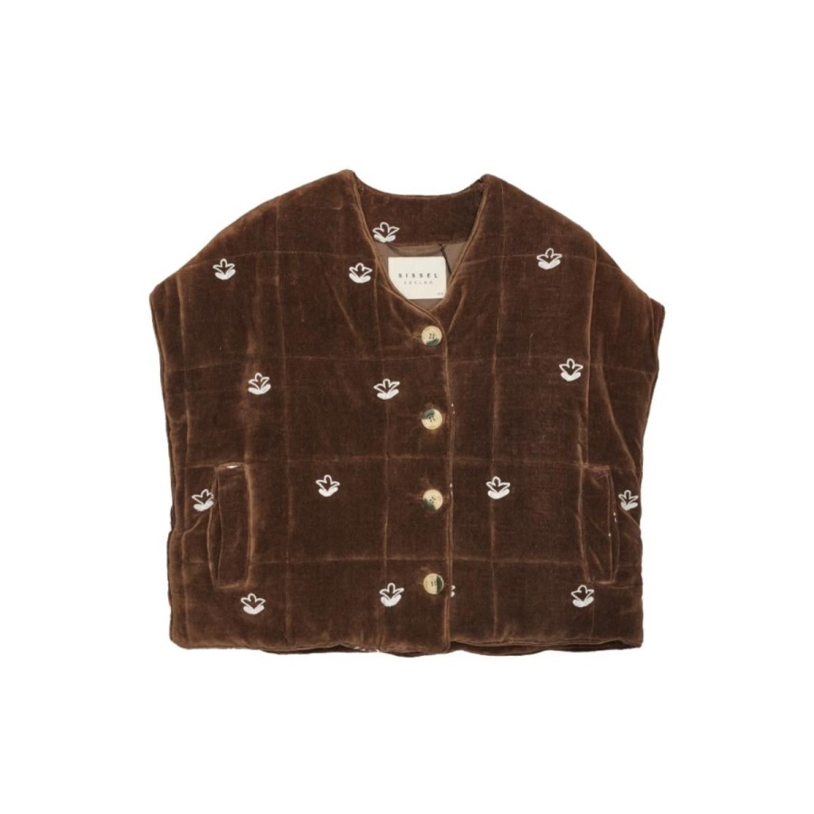 Kvinde Sissel Edelbo Veste | Sissel Edelbo Olina Quilted Embroidery Vest Chocolate & White