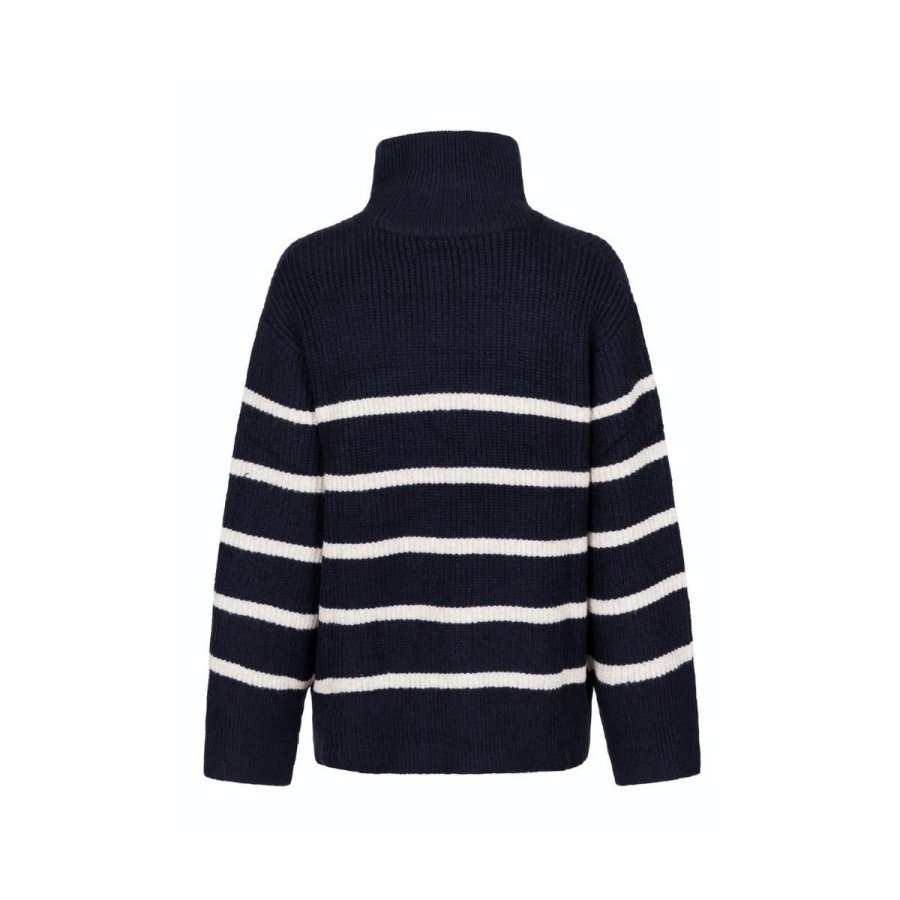 Kvinde Neo Noir Strik & Cardigans | Neo Noir Strik Nevena Stripe Knit Blouse Navy/Sand