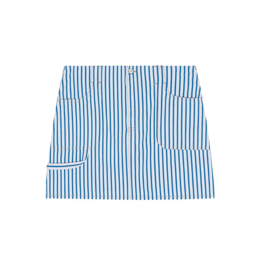 Kvinde Ganni Nederdele | Ganni Nederdel Stripe Denim Mini Skirt Bright White