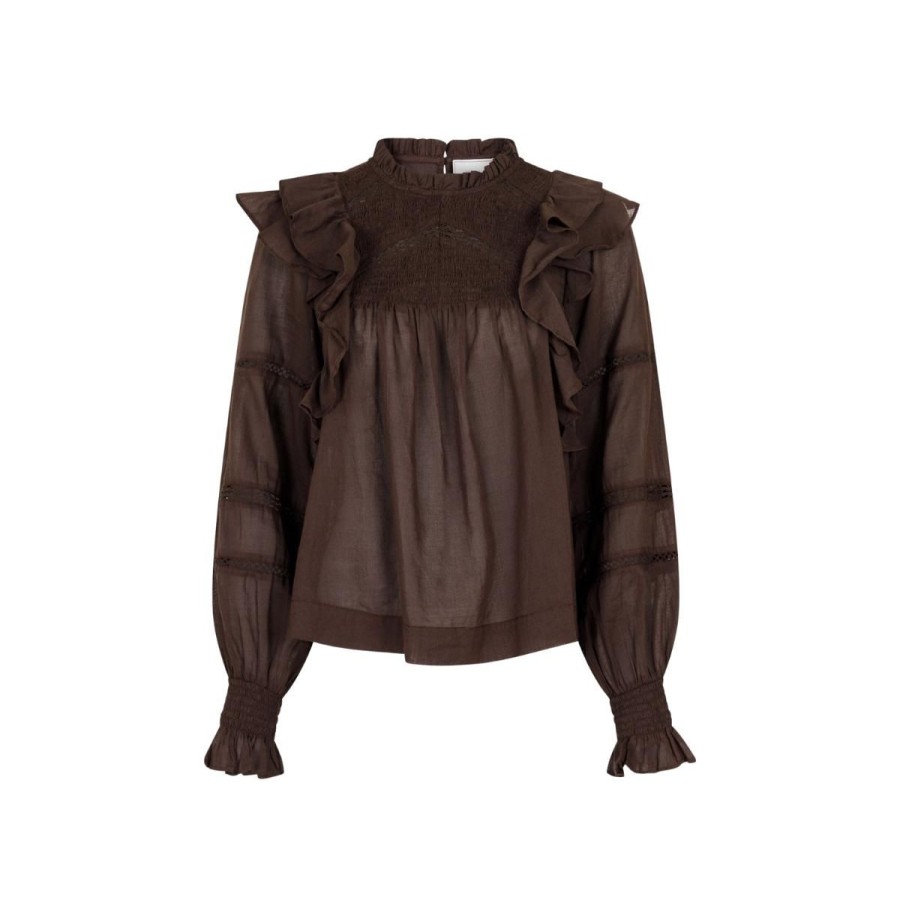 Kvinde Neo Noir Bluser | Neo Noir Bluse Sarna S Voile Blouse Mocca