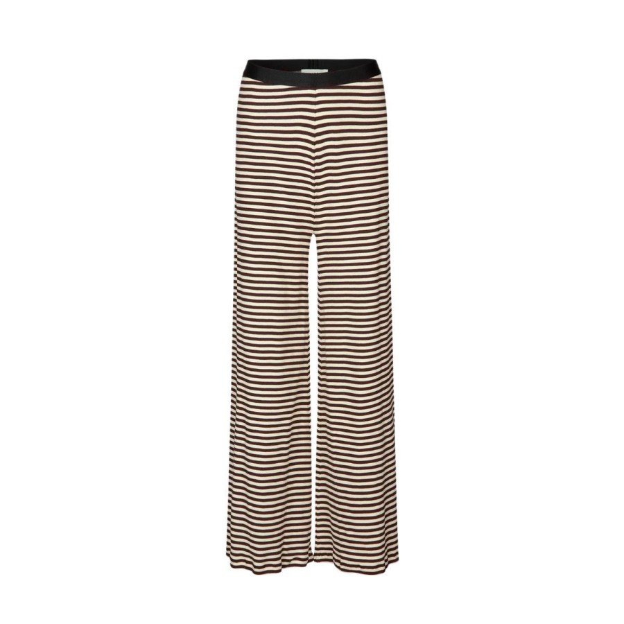 Kvinde Mads Nørgaard Bukser | Mads Norgaard 2X2 Cotton Stripe Veran Bukser Black Coffee/Vanilla