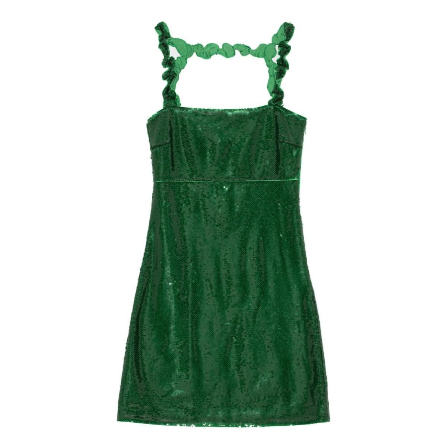 Kvinde Ganni Kjoler | Ganni Kjole Sequins Strap Mini Dress Kelly Green