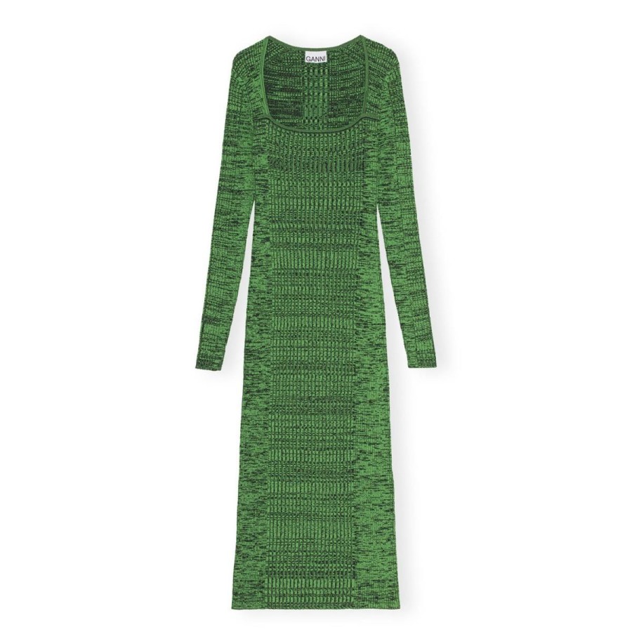 Kvinde Ganni Kjoler | Ganni Kjole Green Melange Knit Dress Kelly Green