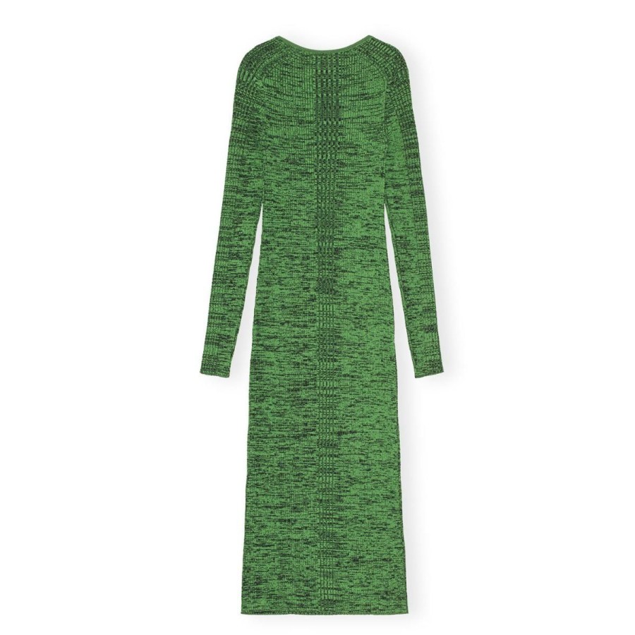 Kvinde Ganni Kjoler | Ganni Kjole Green Melange Knit Dress Kelly Green