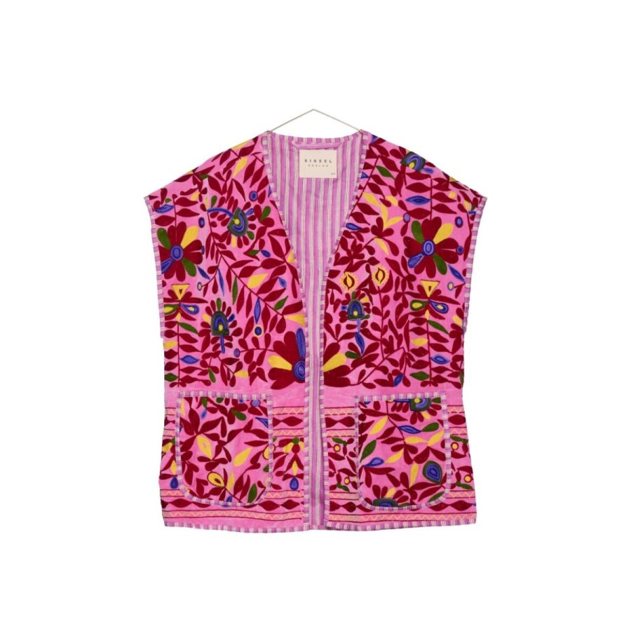 Kvinde Sissel Edelbo Veste | Sissel Edelbo Variana Velvet Suzani Vest Cherry Blossom