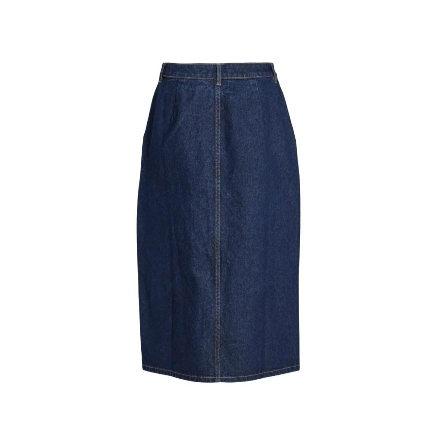 Kvinde VILA Nederdele | Vila Kira Midi Denim Nederdel Dark Blue Denim