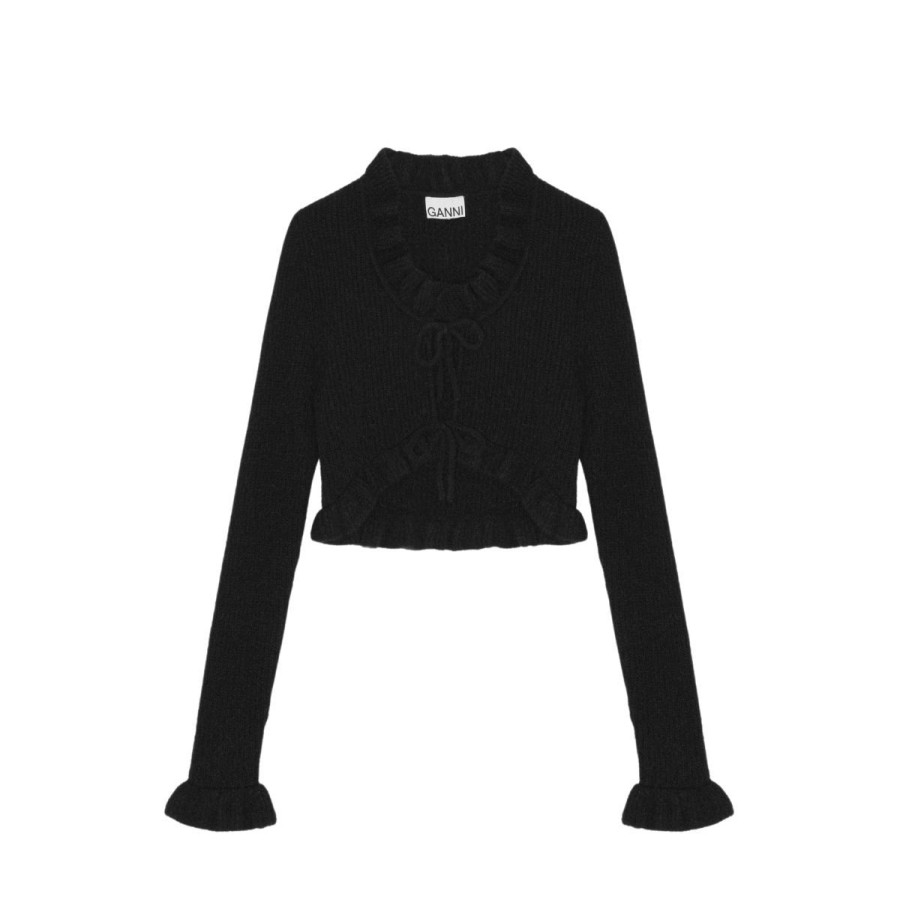 Kvinde Ganni Strik & Cardigans | Ganni Bolero Soft Wool Bolero Black