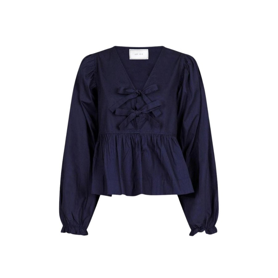 Kvinde Neo Noir Bluser | Neo Noir Bluse Bessie Poplin Blouse Dark Navy