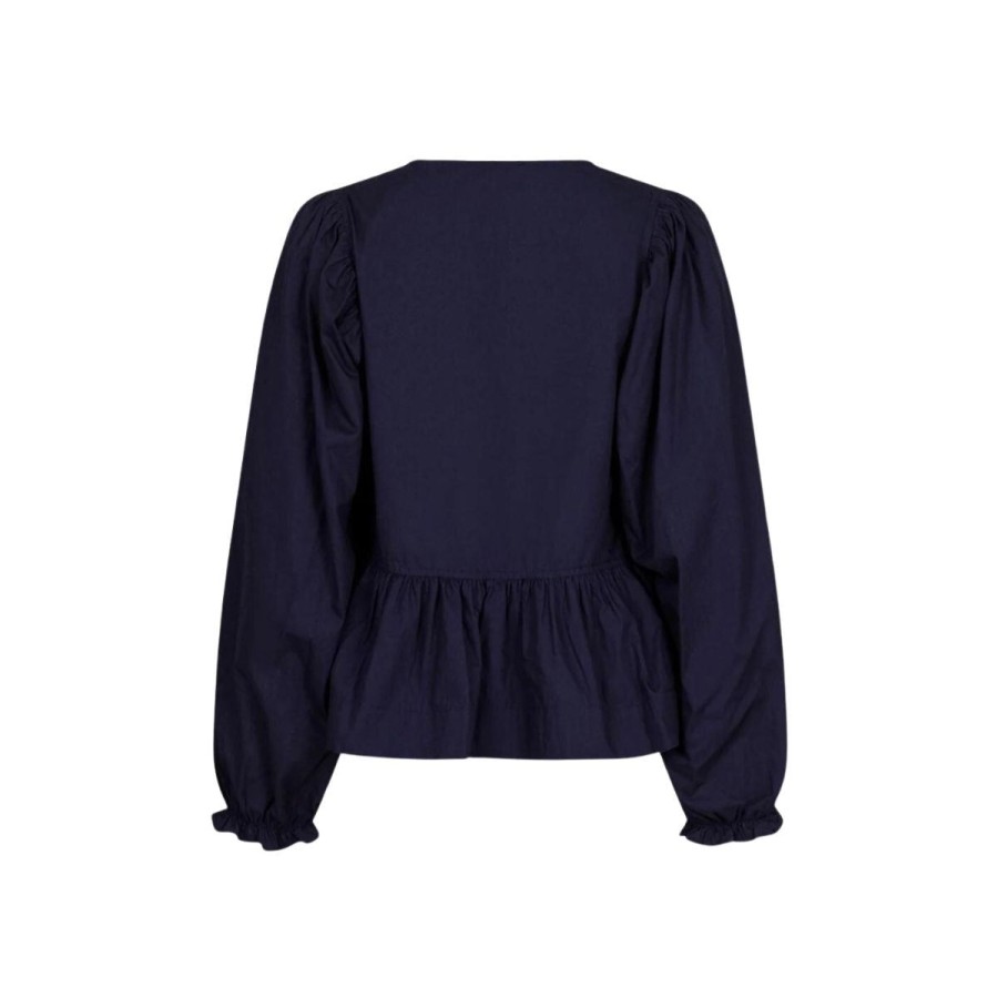 Kvinde Neo Noir Bluser | Neo Noir Bluse Bessie Poplin Blouse Dark Navy