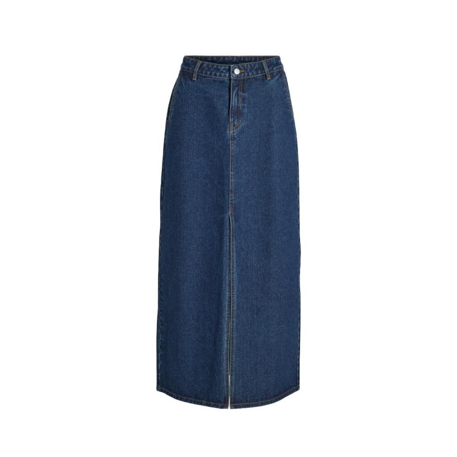 Kvinde VILA Nederdele | Vila Nederdel Kira Denim Skirt Dark Blue Denim