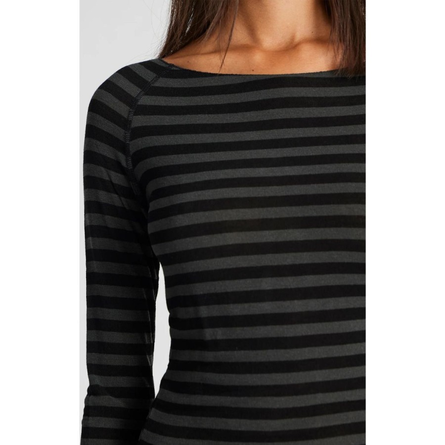 Kvinde Gai Lisva Bluser | Gai Lisva Top Amalie Stripe L/S Wool Top Olive And Black Stri