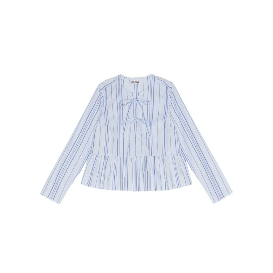 Kvinde Ganni Bluser | Ganni Bluse Twill Stripe Peplum Blouse Heather