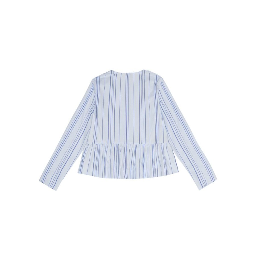 Kvinde Ganni Bluser | Ganni Bluse Twill Stripe Peplum Blouse Heather