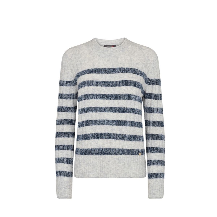 Kvinde Mos Mosh Strik & Cardigans | Mos Mosh Striktroje Dedra Stripe Knit Quiet Gray