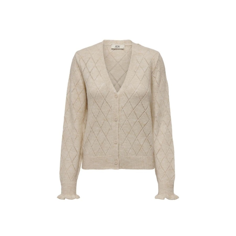 Kvinde JACQUELINE DE YONG Strik & Cardigans | Jacqueline De Yong Cardigan Jdyletty L/S V-Neck Struc Cardigan Whitecap Gray