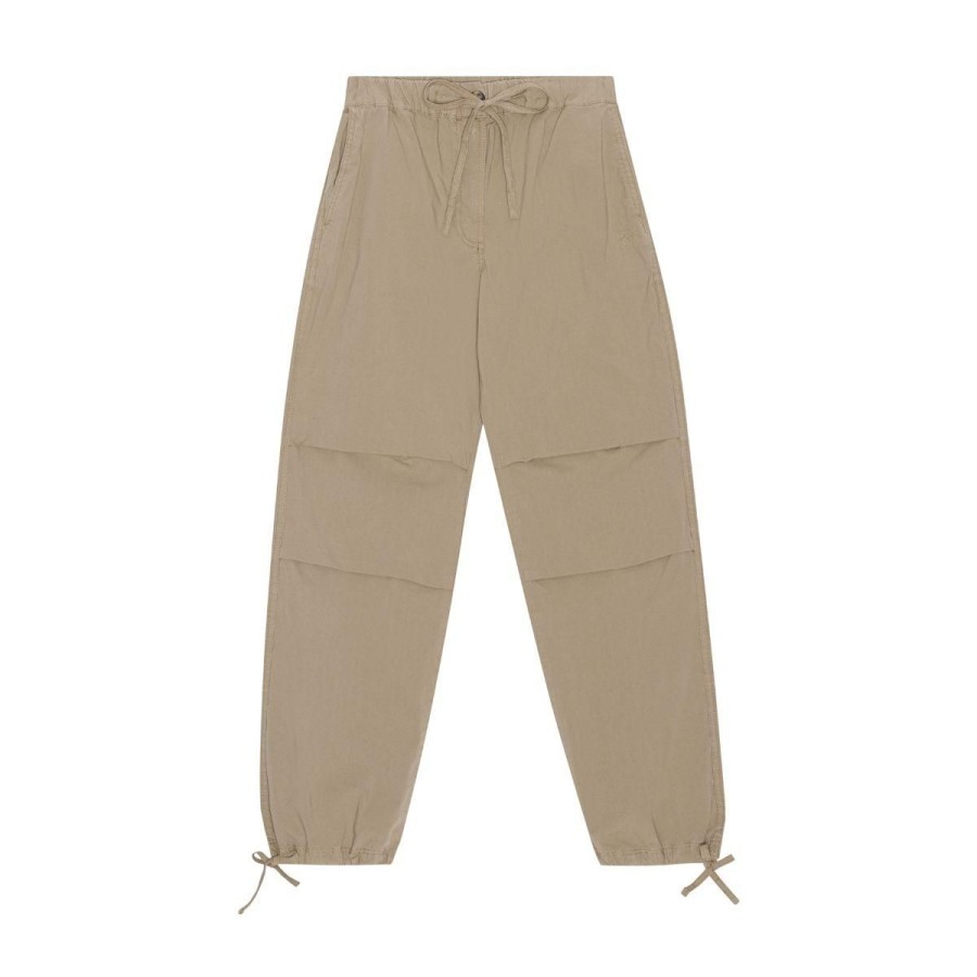 Kvinde Ganni Bukser | Ganni Bukser Washed Cotton Canvas Draw String Pants Timber Wolf