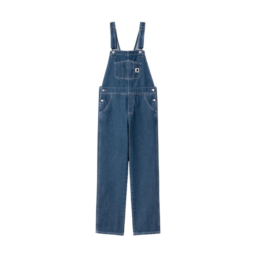 Kvinde Carhartt WIP Bukser | Carhartt Wip W' Bib Overall Straight Blue Stone Washed