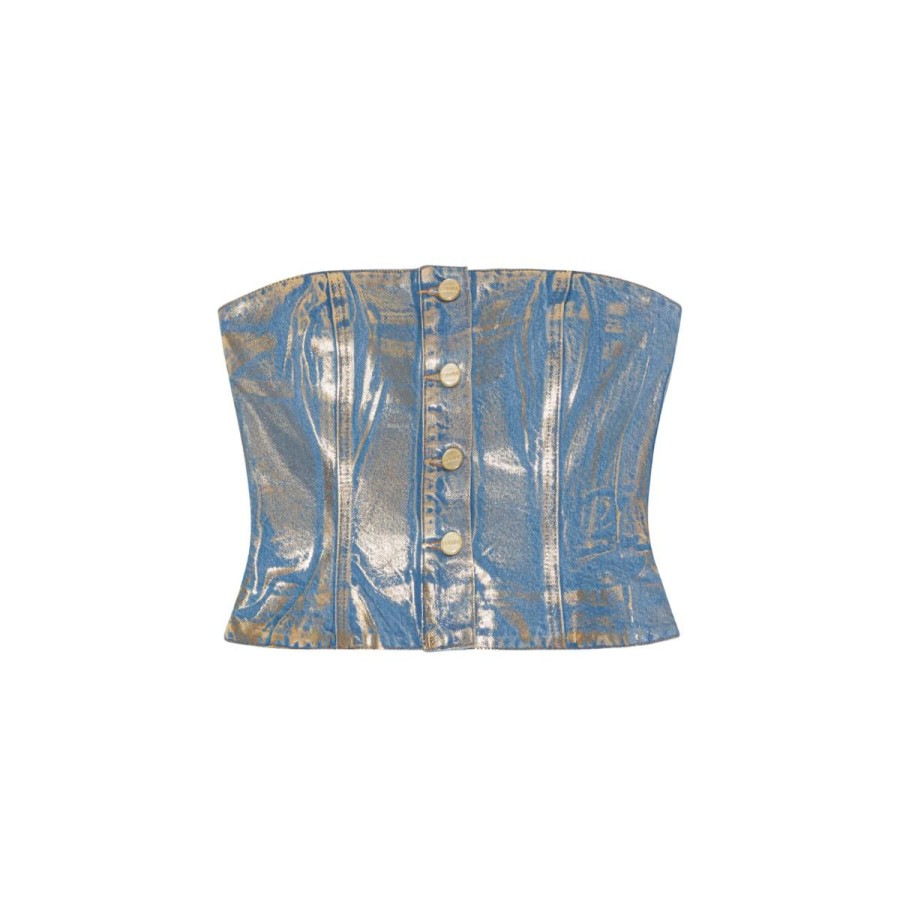 Kvinde Ganni Toppe | Ganni Denim Top Gold