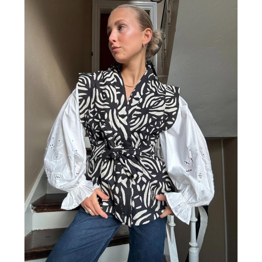 Kvinde Sissel Edelbo Veste | Sissel Edelbo Elsa Blanket Vest Black White