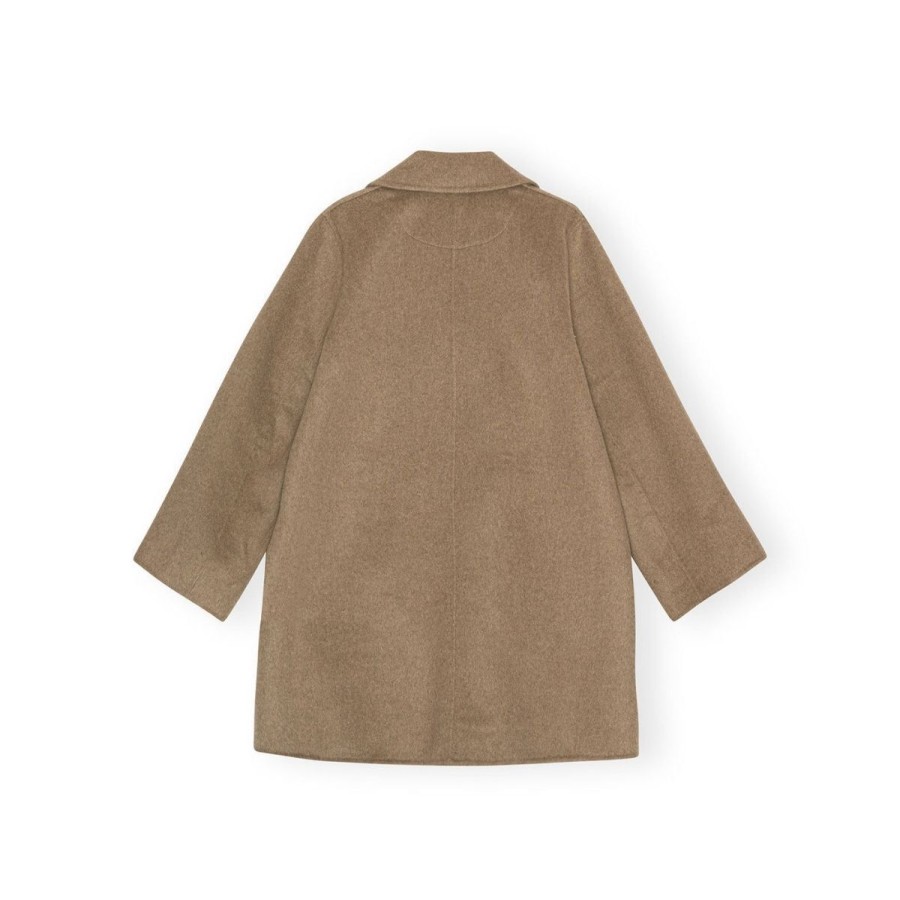 Kvinde Ganni Overtoj | Ganni Wool Midi Jacket Petrified Oak