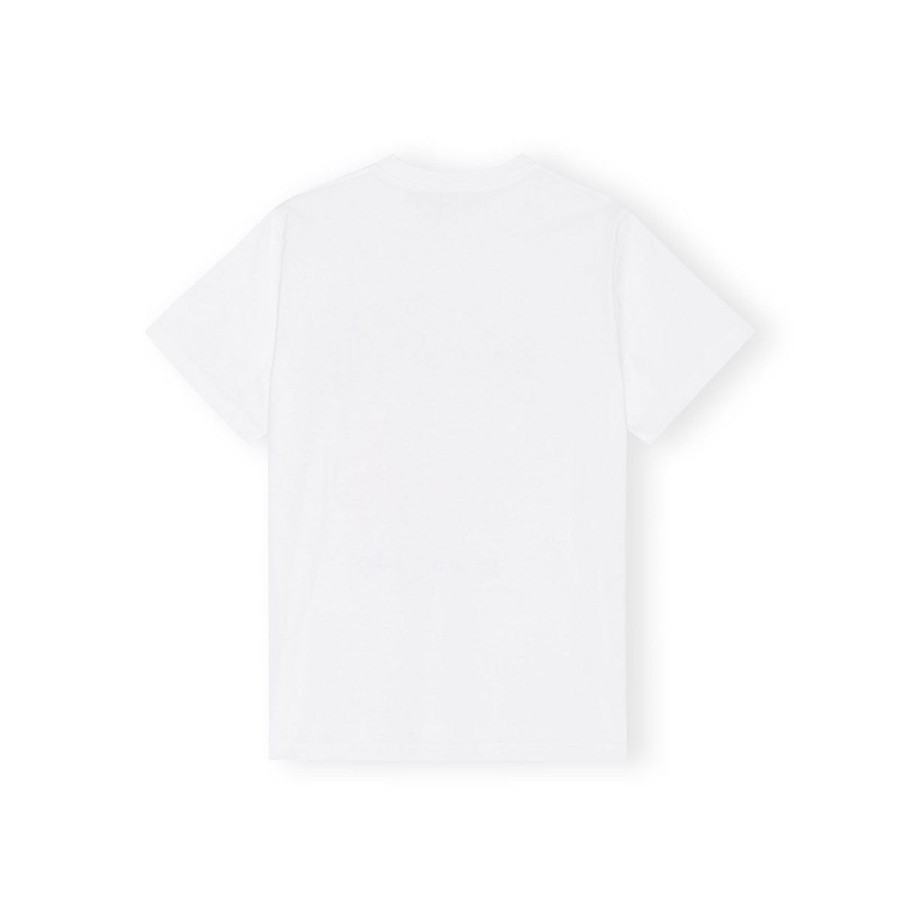 Kvinde Ganni T-Shirts | Ganni Basic Jersey Flower Relaxed T-Shirt Bright White